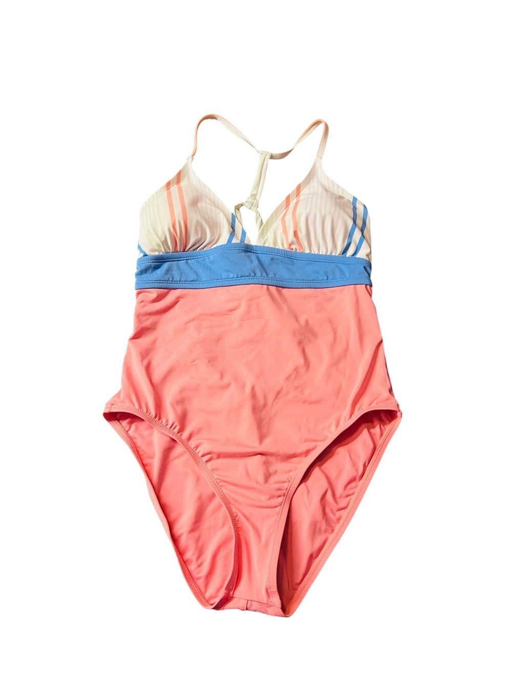 Carve Designs Women’s One Piece Swimsuit in Color Block Coral & Blue  Size Large